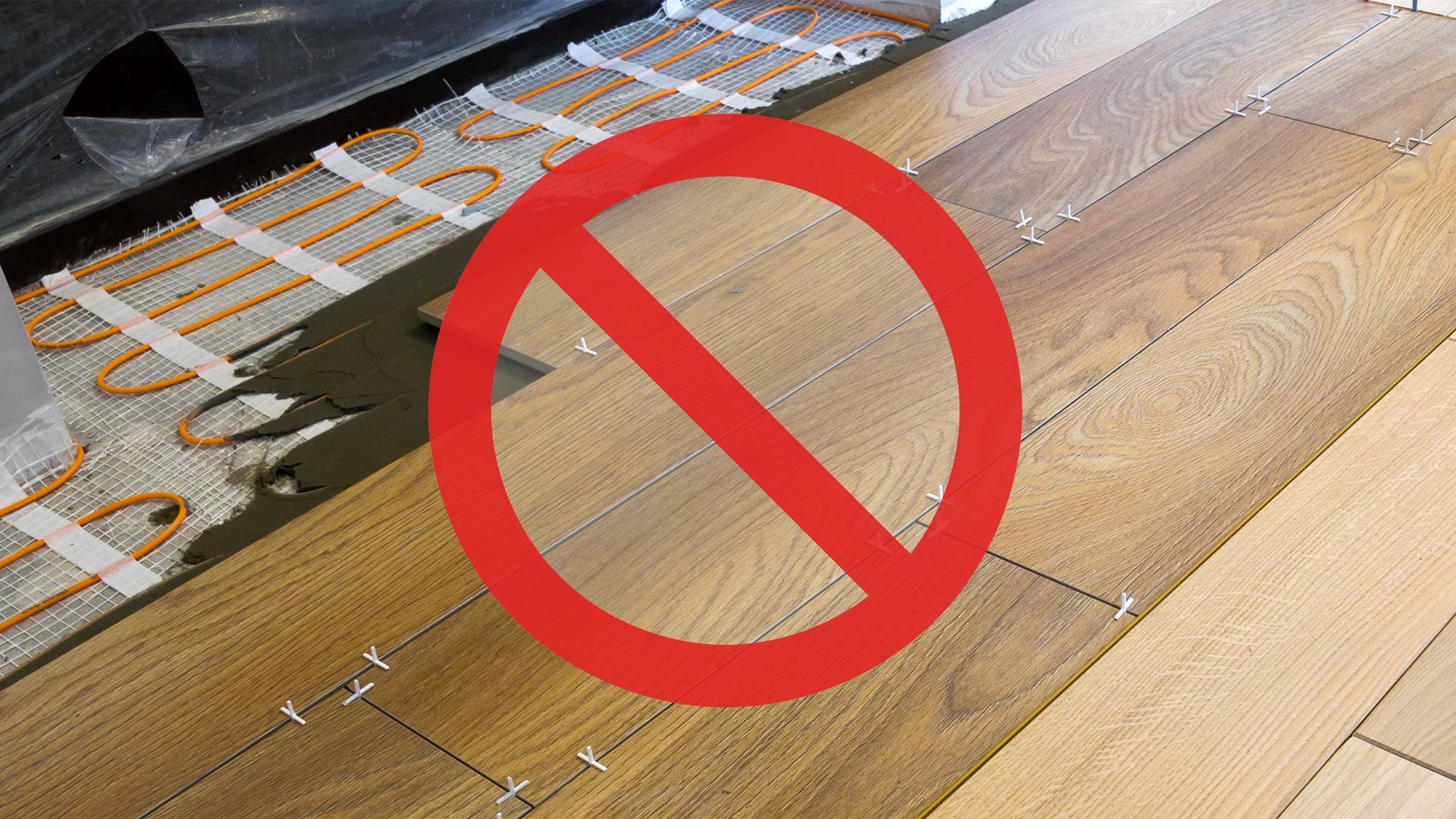 Closeup of hardwood flooring damage in a commercial space